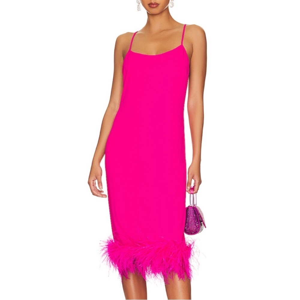 Amanda Uprichard Marianna Midi Dress in Hot Pink Size Small - Picture 2 of 10